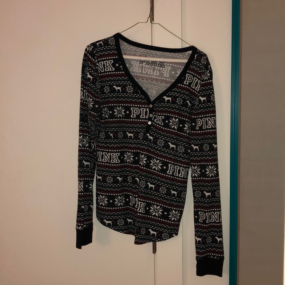Pink long sleeve waffle top